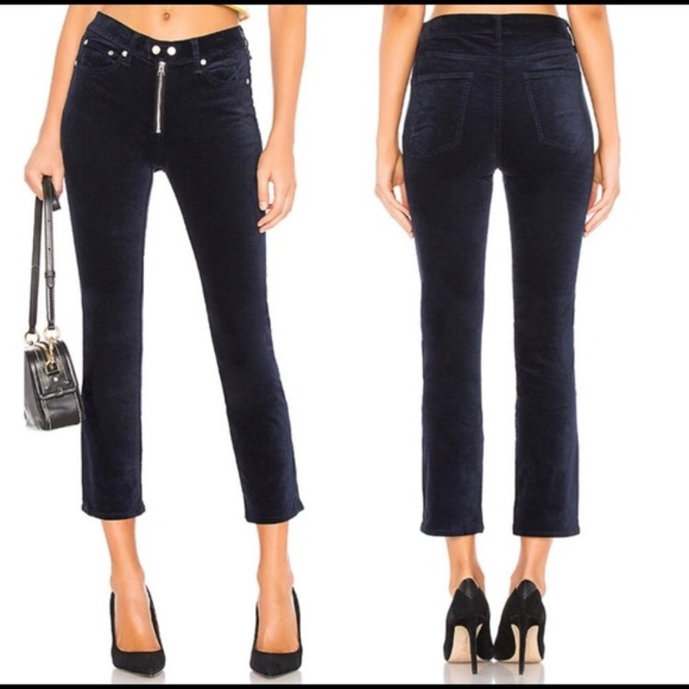 Rag & Bone Dojo Navy Velvet High Rise Pants Crop